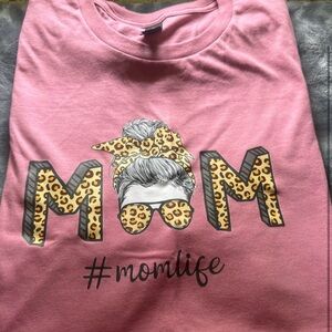 Pink Graphic Tee with Leopard Print MOM Design